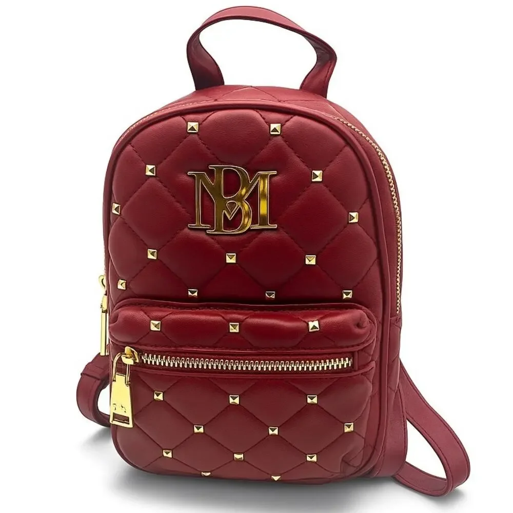 Badgley Mischka Mini Backpack Burgundy Studded Quilted New With Tags